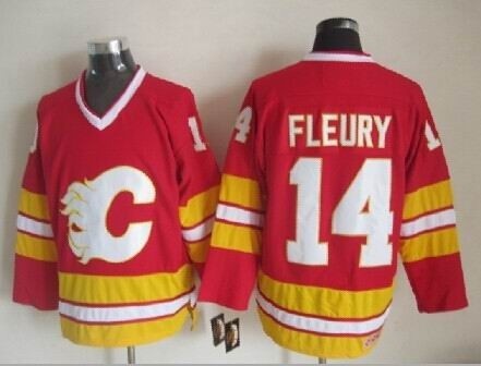 Men's Calgary Flames #14 Theoren Fleury Red Throwback CCM Jersey