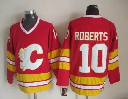 Men's Calgary Flames #10 Gary Roberts Red Throwback CCM Jersey