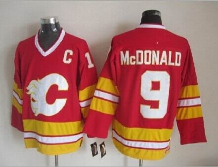 Men's Calgary Flames #9 Lanny McDonald Red Throwback CCM Jersey