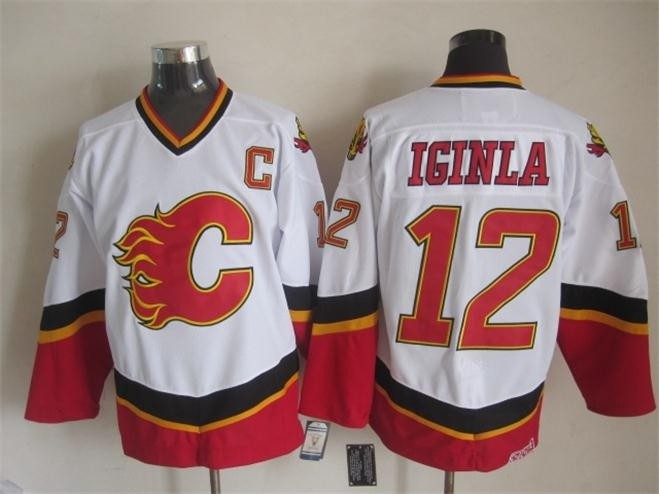 Men's Calgary Flames #12 Jarome Iginla 2003 White Throwback CCM Jersey