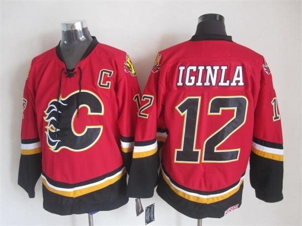 Men's Calgary Flames #12 Jarome Iginla 2003 Red Throwback CCM Jersey