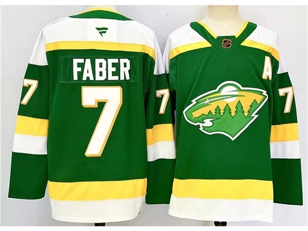 Men's Minnesota Wild #7 Brock Faber Green Reverse Retro 2024-25 Jersey