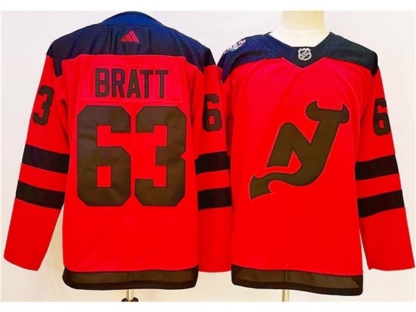 Men's New Jersey Devils #63 Jesper Bratt 2024 Stadium Series Red Jersey