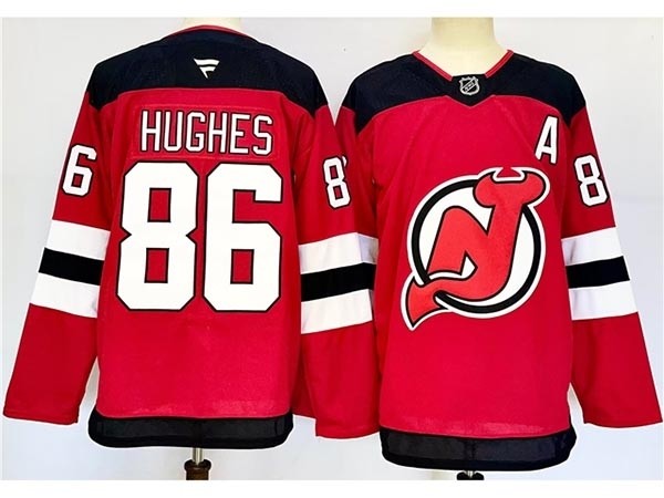 Men's New Jersey Devils #86 Jack Hughes 2024-25 Red Jersey