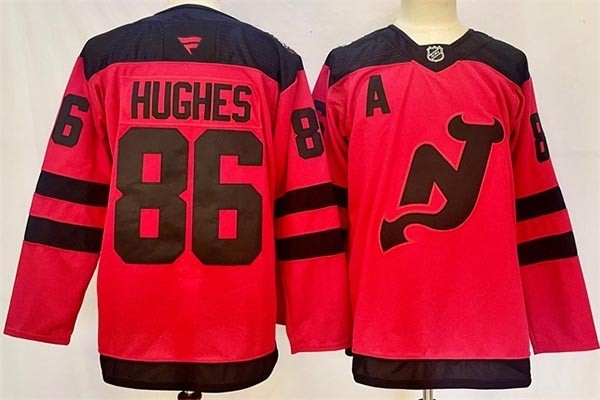 Men's New Jersey Devils #86 Jack Hughes Red With A Patch 2024 Stadium Series Jersey