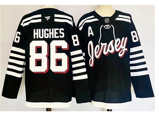 Men's New Jersey Devils #86 Jack Hughes 2024-25 Alternate Black Jersey