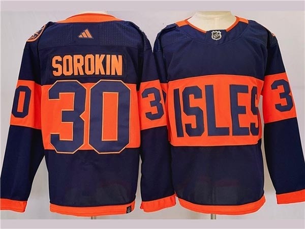 Men's New York Islanders #30 Ilya Sorokin Navy 2024 Stadium Series Stitched Jersey