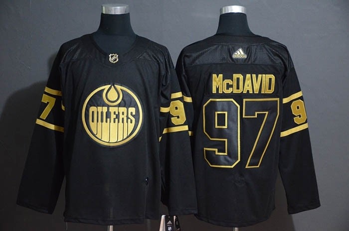 NHL Edmonton Oilers #97 Connor McDavid Black Gold Adidas Jersey