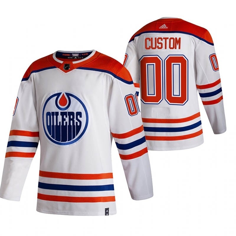 Edmonton Oilers Custom White Men's Adidas 2020-21 Reverse Retro Alternate NHL Jersey (Name and number remark in comment column)