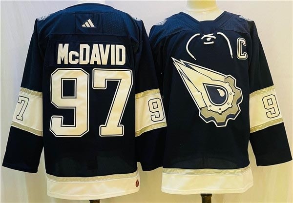 Men's Edmonton Oilers #97 Connor McDavid Navy White Adidas Alternate 3rd Jersey