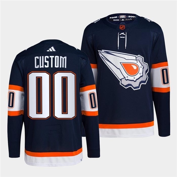 Men's Edmonton Oilers Custom Navy 2022-23 Reverse Retro Stitched Jersey(Name and number remark in comment column)