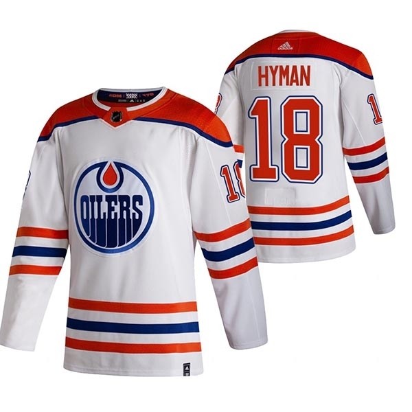 Men's Edmonton Oilers #18 Zach Hyman 2020-2021 Reverse Retro White Stitched Jersey