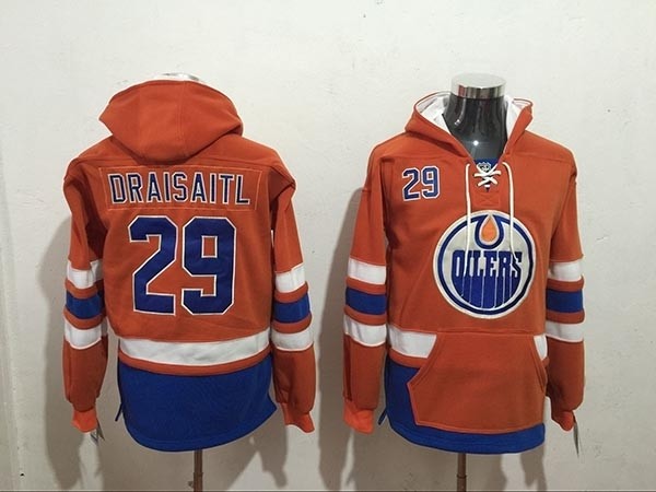 NHL Edmonton Oilers #29 Leon Draisaitl Orange All Stitched Hooded Sweatshirt