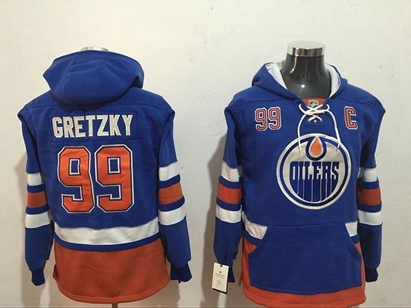 NHL Edmonton Oilers #99 Wayne Gretzky Blue All Stitched Hooded Sweatshirt