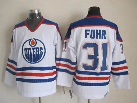 Men's Edmonton Oilers #31 Grant Fuhr White Throwback CCM Jersey