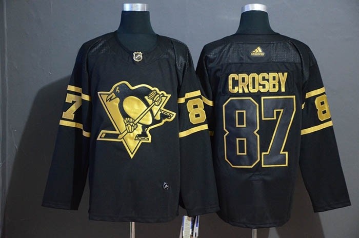 NHL Pittsburgh Penguins #87 Sidney Crosby Black Gold Adidas Jersey