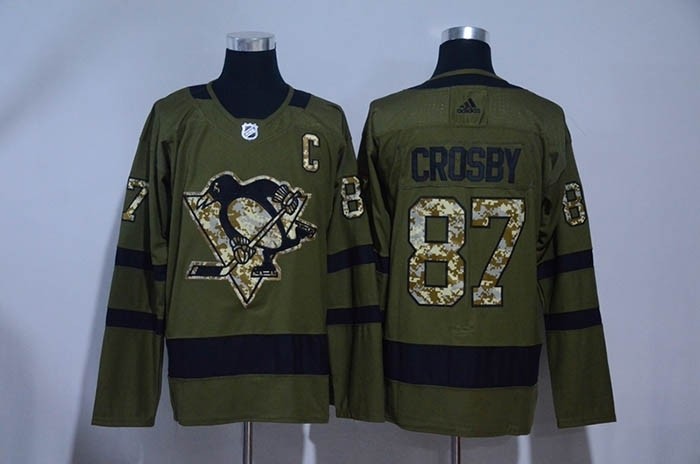 NHL Pittsburgh Penguins #87 Sidney Crosby Olive Green Adidas Jersey