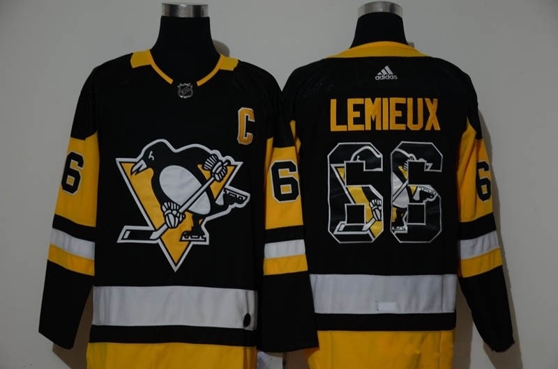 NHL Pittsburgh Penguins #66 Mario Lemieux Black Team Logo Adidas Jersey