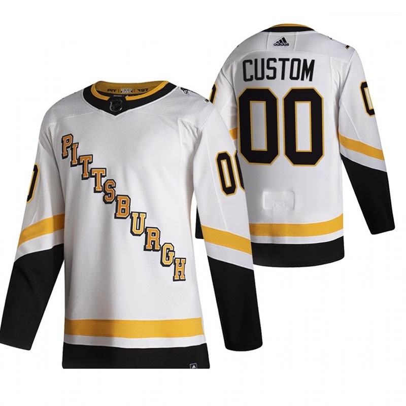 Pittsburgh Penguins Custom White Men's Adidas 2020-21 Reverse Retro Alternate NHL Jersey (Name and number remark in comment column)