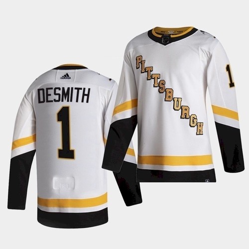 Men's Pittsburgh Penguins #1 Casey DeSmith White 2020-21 Reverse Retro Jersey