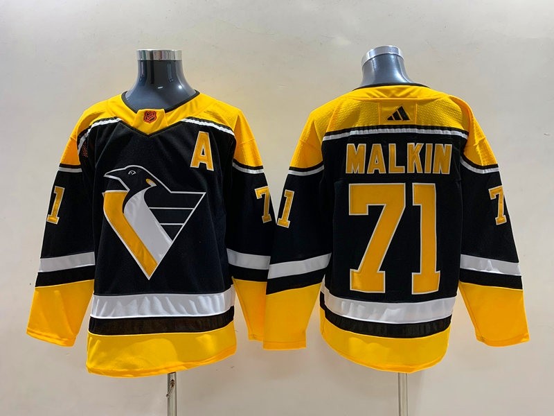 Men's Pittsburgh Penguins #71 Evgeni Malkin Black 2022-23 Reverse Retro Stitched Jersey