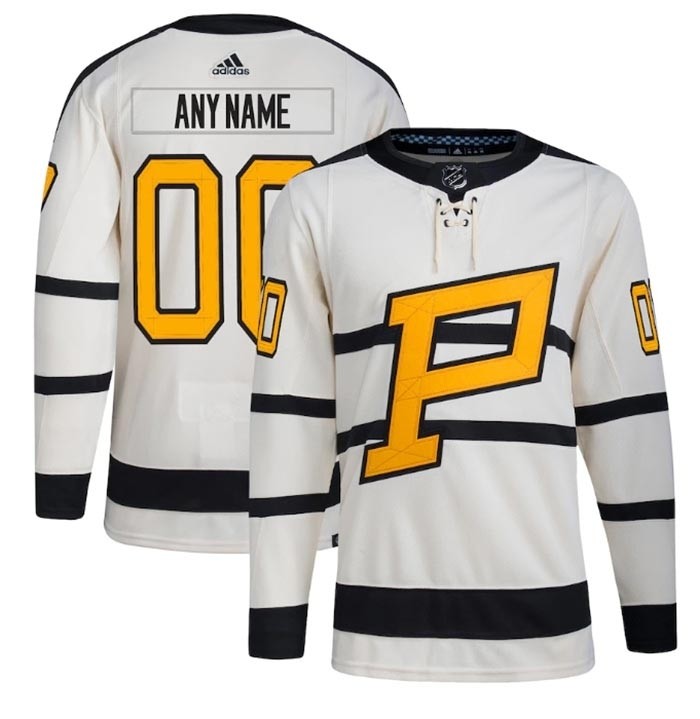 Men's Pittsburgh Penguins Custom Cream 2023 Winter Classic Stitched Jersey(Name and number remark in comment column)