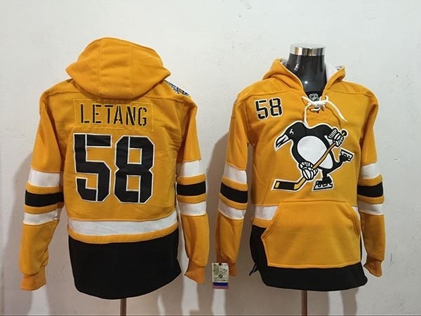 NHL Pittsburgh Penguins #58 Kris Letang Yellow All Stitched Hooded Sweatshirt