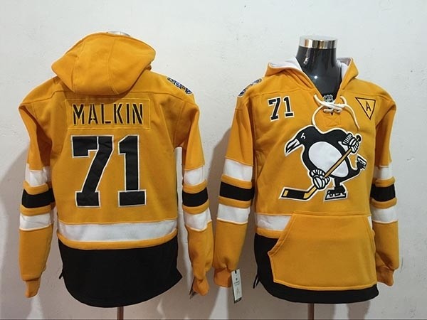 NHL Pittsburgh Penguins #71 Evgeni Malkin Yellow All Stitched Hooded Sweatshirt