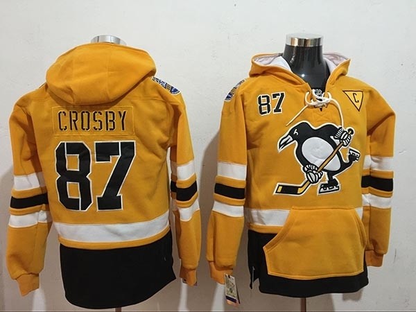 NHL Pittsburgh Penguins #87 Sidney Crosby Yellow All Stitched Hooded Sweatshirt