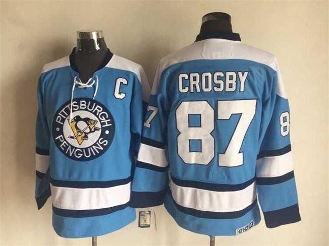 Men's Pittsburgh Penguins #87 Sidney Crosby light blue Throwback CCM Jersey