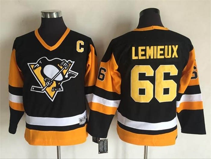 Youth Pittsburgh Penguins #66 Mario Lemieux Black Throwback CCM Jersey