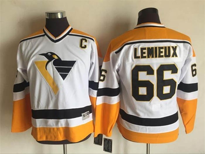 Youth Pittsburgh Penguins #66 Mario Lemieux 1993 White With Yellow CCM Throwback Jersey