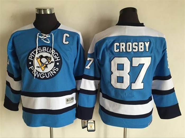 Youth Pittsburgh Penguins #87 Sidney Crosby light blue Throwback CCM Jersey