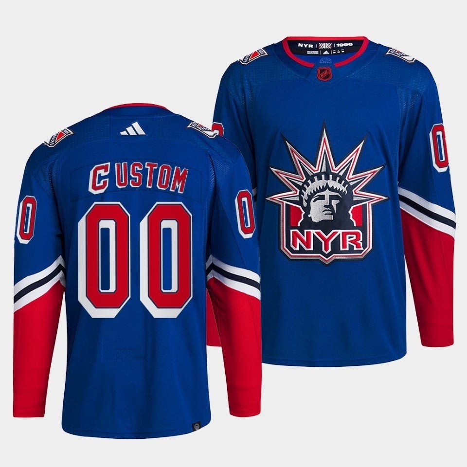 Men's New York Rangers Custom Blue 2022-23 Reverse Retro Stitched Jersey(Name and number remark in comment column)