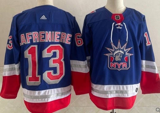 New York Rangers #13 Alexis Lafreniere Blue Men's Adidas 2020-21 Reverse Retro Alternate NHL Jersey