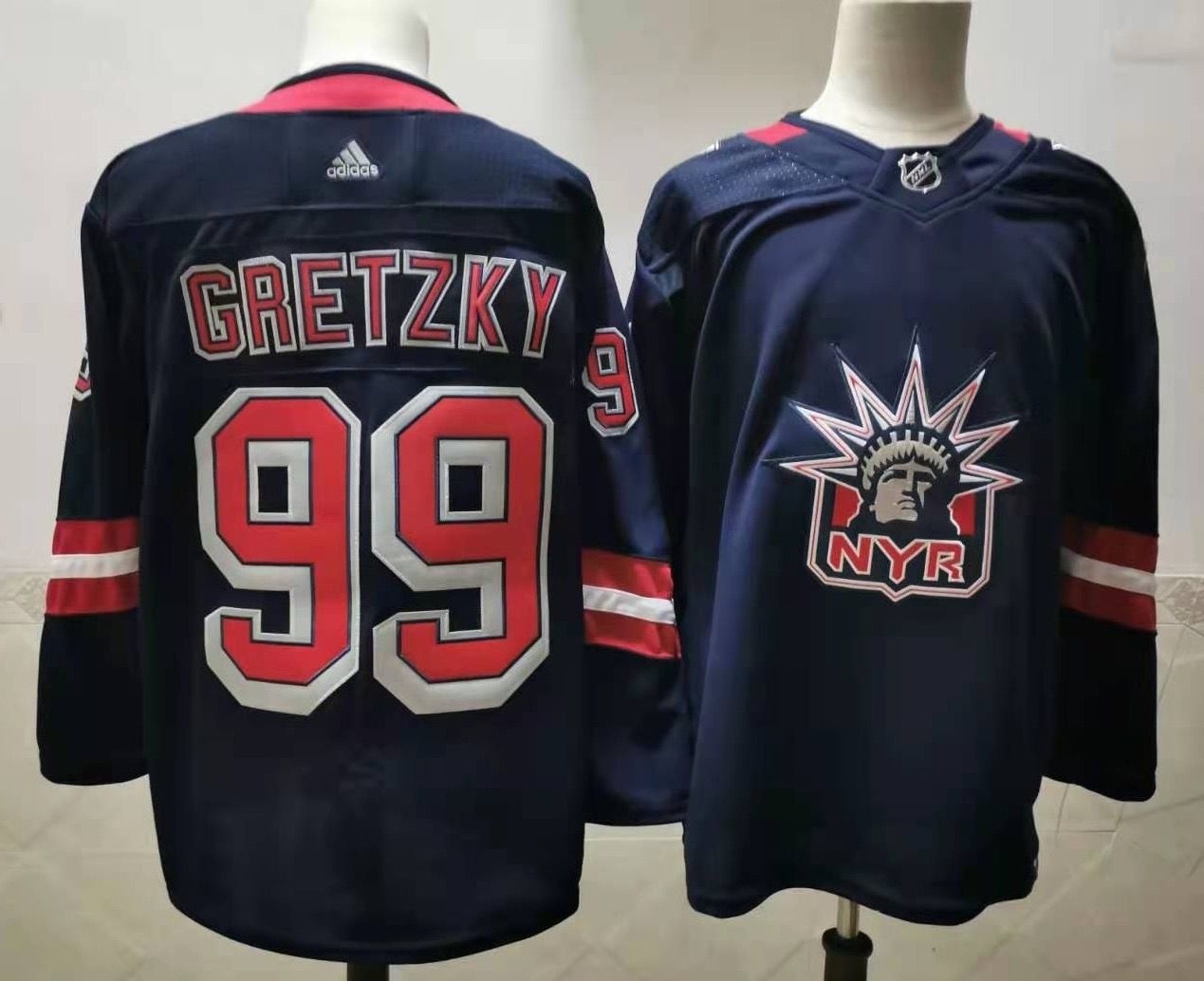 New York Rangers #99 Wayne Gretzky Navy Men's Adidas 2020-21 Reverse Retro Alternate NHL Jersey