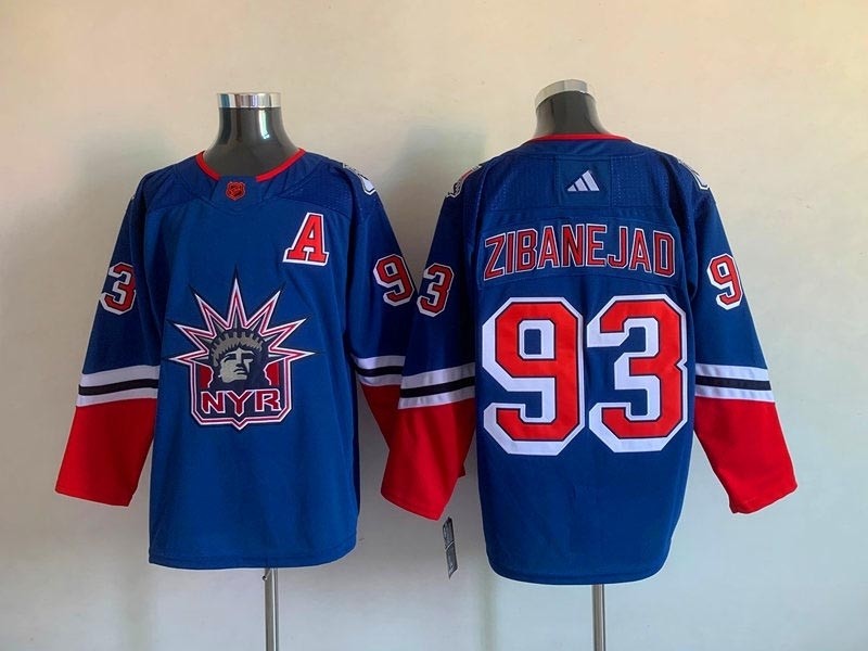 Men's New York Rangers #93 Mika Zibanejad Blue 2022-23 Reverse Retro Stitched Jersey