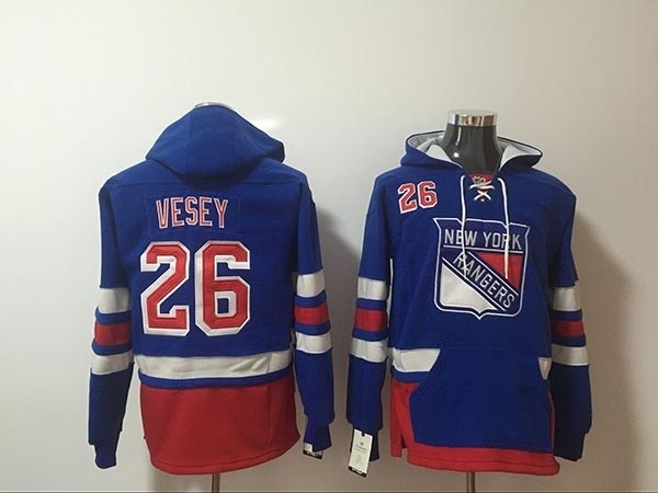 NHL New York Rangers #26 Jimmy Vesey Blue All Stitched Hooded Sweatshirt