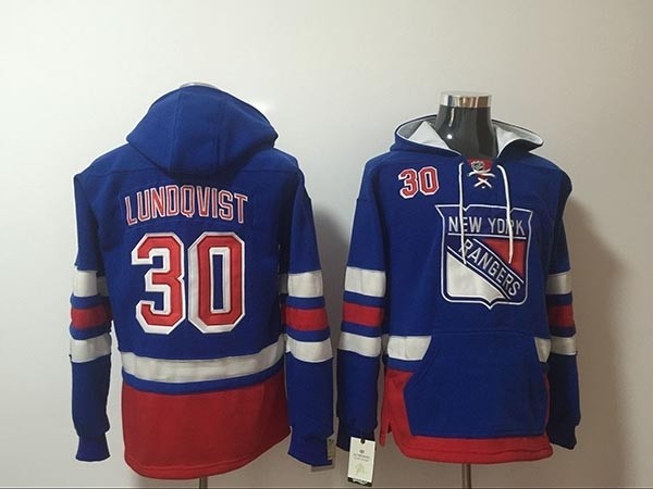 NHL New York Rangers #30 Henrik Lundqvist Blue All Stitched Hooded Sweatshirt