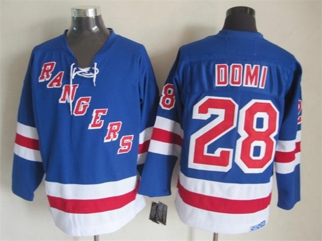 Men's New York Rangers #28 Tie Domi Blue Throwback CCM Jersey