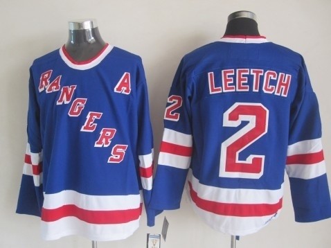 Men's New York Rangers #2 Brian Leetch Blue Throwback CCM Jersey