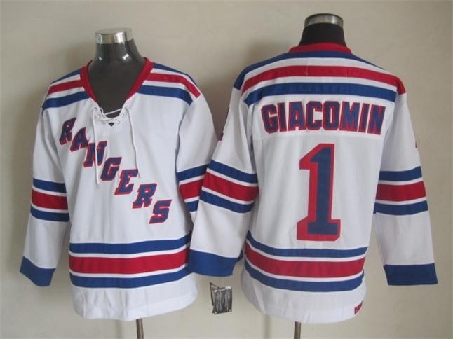 Men's New York Rangers #1 Eddie Giacomin White Throwback CCM Jersey