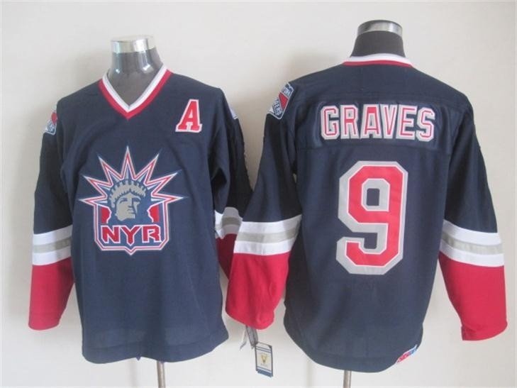 Men's New York Rangers #9 Adam Graves Navy Blue Throwback CCM Jersey