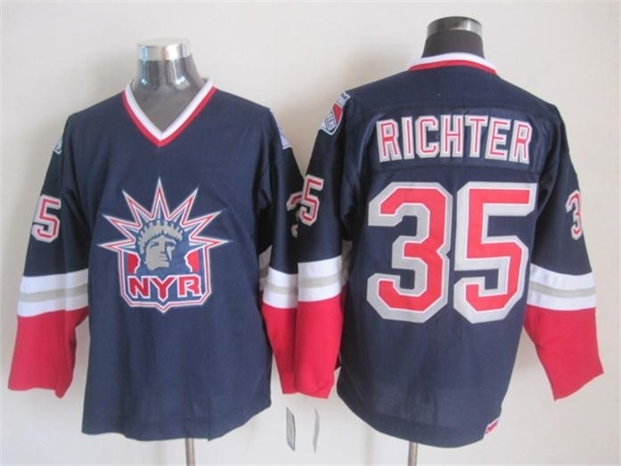 Men's New York Rangers #35 Mike Richter Navy Blue Throwback CCM Jersey