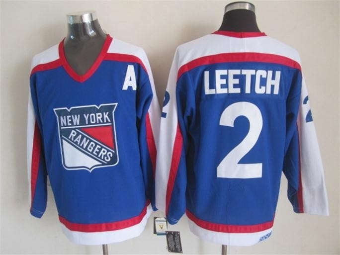 Men's New York Rangers #2 Brian Leetch Blue with White Throwback CCM Jersey