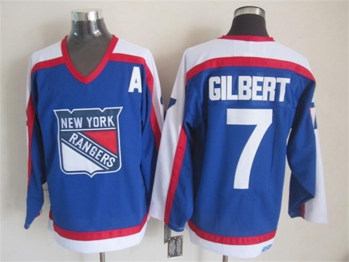 Men's New York Rangers #7 Rod Gilbert Blue with White Throwback CCM Jersey