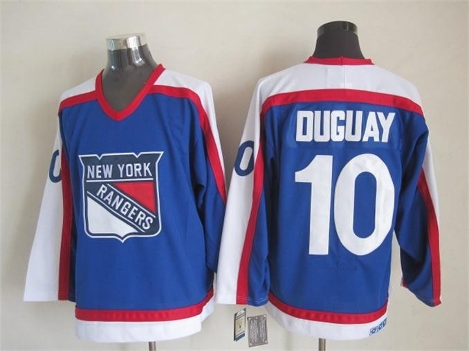 Men's New York Rangers #10 Ron Duguay Blue with White Throwback CCM Jersey