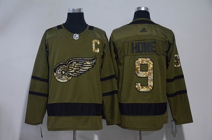 NHL Detroit Red Wings #9 Gordie Howe Olive Green Adidas Jersey