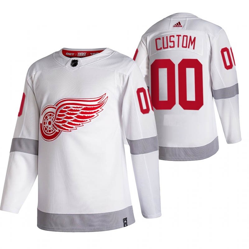 Detroit Red Wings Custom White Men's Adidas 2020-21 Reverse Retro Alternate NHL Jersey (Name and number remark in comment column)