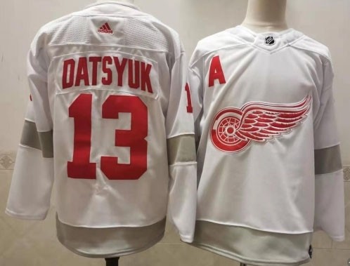 Detroit Red Wings #13 Pavel Datsyuk White Men's Adidas 2020-21 Reverse Retro Alternate NHL Jersey